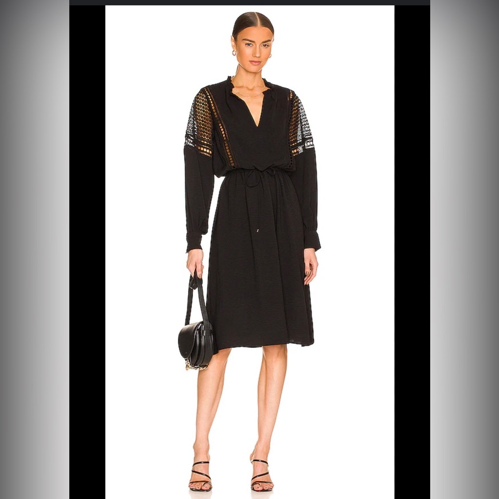 Brochu Walker Black Long-Sleeve Crochet Shoulder Dress